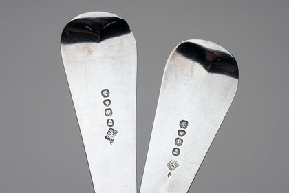 Antique Silver Basting spoons (Pair) - Elias Chadwick Pudleston Family Crest